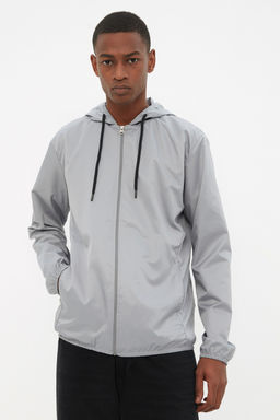 TRENDYOL MAN Gri Regular Fit Kapusonlu Bask?l? Ince Mevsimlik Ruzgarl?k Ceket Mont TMNSS22MO0107 - Trendyolmilla фото 2