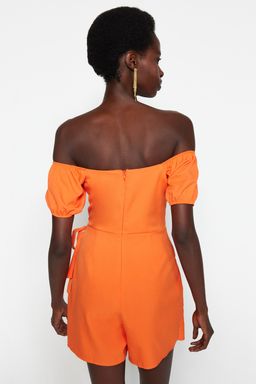 Turuncu Cut Out/Pencere Detayl? Dokuma K?sa Tulum TPRSS22EL1006