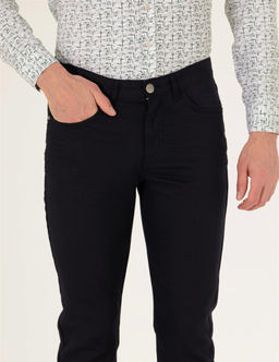 Siyah Slim Fit Keten Kar___ml_ Kanvas Pantolon