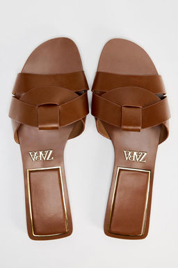 FLAT CRISS-CROSS LEATHER SLIDER SANDALS - Zara фото 5