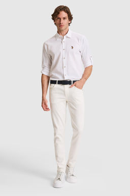 Erkek Keten Karml Beyaz Uzun Kollu Basic Gmlek - U.s. polo assn фото 5