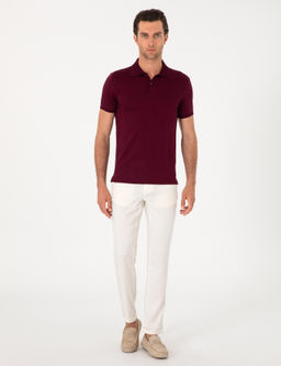 Ekru Slim Fit _izgili Keten Kar___ml_ Spor Pantolon