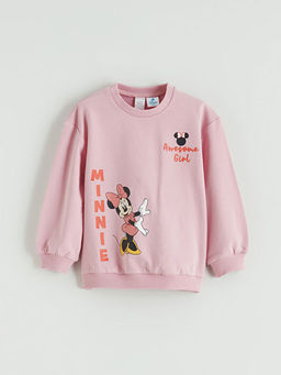 Bisiklet Yaka Minnie Mouse Bask?l? K?z Bebek Sweatshirt ve Tayt