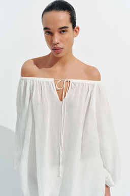 BLUSA CON LINO ZW COLLECTION / Blanco - Zara фото 2