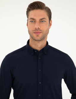 Lacivert Slim Fit Uzun Kollu G_mlek
