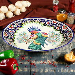 Ляган узбекский Риштанская Керамика «Жар-птица», d=41 см, МИКС