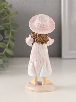 Фигурка полистоун Девочка с кроликом и цветами, в шляпке, розовый, 5?4.5?12 см