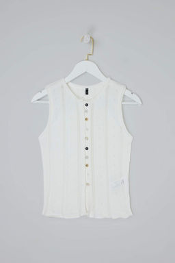 Ekru Bisiklet Yaka Vucudu Saran Dugme Detayl? Triko Ince Bluz TWOSS26BZ00293