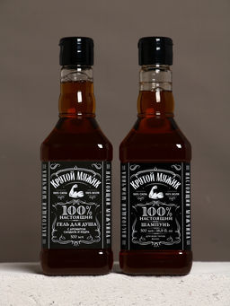 Подарочный набор Крутой мужик, гель для душа во флаконе виски, шампунь и мочалка лента, Чистое счастье