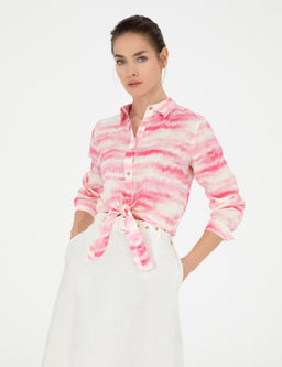 Pembe Crop Top Uzun Kollu Keten G_mlek