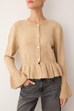 Bej Yumusak Dokulu Peplum Triko H?rka TWOAW26HI00114
