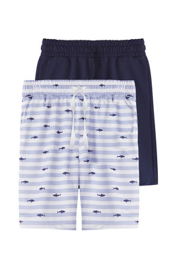 Bebe Mavisi-Lacivert 2li Erkek Cocuk Pamuklu Bask?l? Orme Sort TKDSS25SR00004