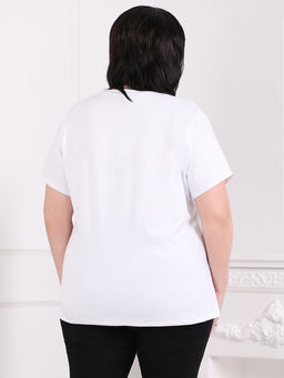 Футболка со спущенным рукавом и рисунком спереди белая - Almond фото 2