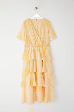 TRENDYOLMILLA Pembe Cicekli Etegi Belden Ac?lan Midi Dokuma Elbise TWOSS25EL00451  фото 9