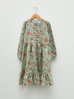 Bisiklet Yaka Desenli Uzun Kollu K?z ?ocuk Elbise