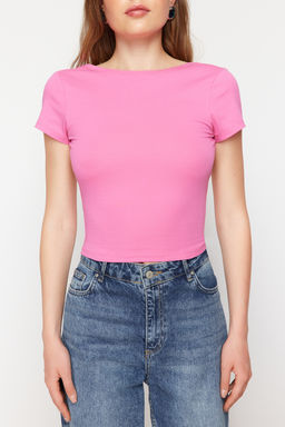 Trendyolmilla Siyah S?rt Dekolteli Crop Pamuklu Esnek Orme Bluz TWOSS23BZ00912  фото 31