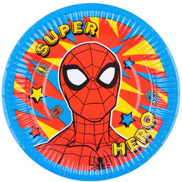 Цена за 10 шт. Тарелка бумажная С Днем Рождения!, Человек паук