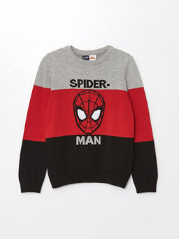 Bisiklet Yaka Spiderman Desenli Uzun Kollu Erkek ?ocuk Triko Kazak