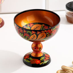 Конфетница на ножке, 14×14 см, дерево, хохлома