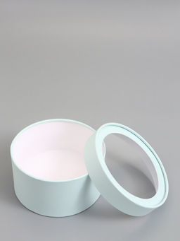 Подарочная коробка круглая, лагуна, завальцованная с окном, 18×10 см