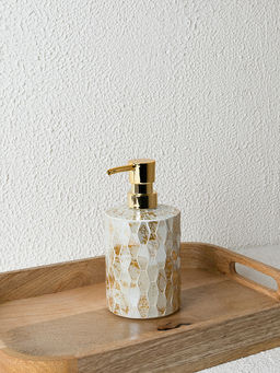 Диспенсер для жидкого мыла 450мл золотой/белый стекло, пластик АБС