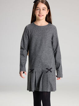 Bisiklet Yaka Pileli K?z ?ocuk Elbise