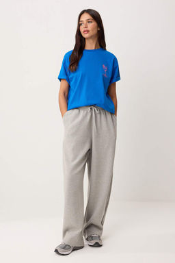 Indigo Slogan Oversize Bisiklet Yaka Dusuk Kol K?sa Uzun Tok %100 Pamuk Orme T-Shirt TWOSS26TS00251
