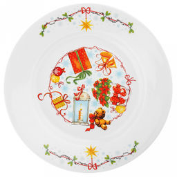 Тарелка мелкая фарфоровая "Новогодние подарки" д200мм, h25мм, гладкий край (Россия)