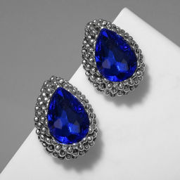 Серьги со стразами Морское сияние, синие в чернёном серебре