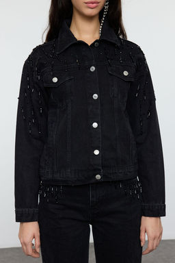 Siyah Tasl? Aksesuar Detayl? Denim Ceket TWOSS25CE00002 - Trendyolmilla фото 3