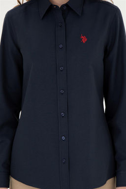 Женская базовая рубашка темно-синего цвета с длинным рукавом - U.s. polo assn фото 6