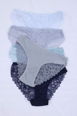 Kahverengi-Cok Renkli 5li Suprem Dantelli Czgili Yuksek Bel Slip Kulot THMSS26KU00004 - Trendyolmilla фото 6