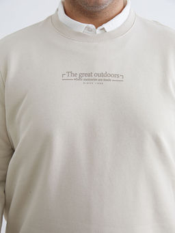 B?y?k Beden Bisiklet Yaka Bask?l? Kal?n Erkek Sweatshirt