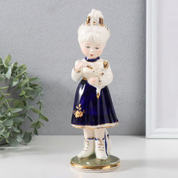 Фигурка керамика «Девочка играет котёнком», кобальт, 7.3×7.3×22.5 см