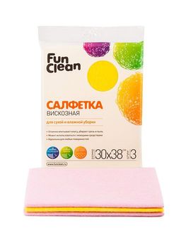 FUN CLEAN салфетка-вискоза д/сухой/влажной уборки 30*38см (3шт)