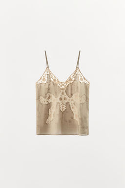 TOP LENCERO BORDADOS ZW COLLECTION / Gris / Beige