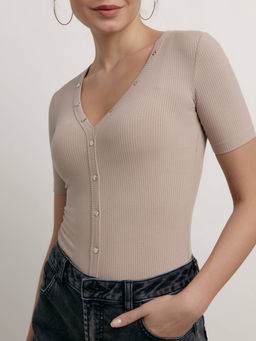 CONTE LD 2065 Джемпер в рубчик с планкой на кнопках cappuccino cappuccino - Conte elegant фото 2