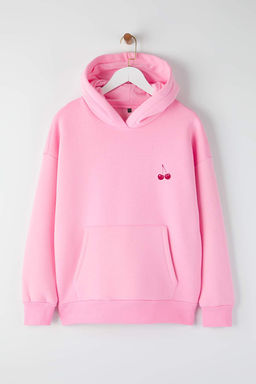 Ac?k Pembe S?rt ve On Bask?l? Kapusonlu Oversize/Genis Kal?p Orme Sweatshirt TWOAW26SW00042 - Trendyolmilla фото 6