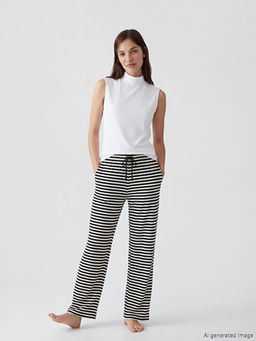 Beli Lastikli ?izgili Kad?n Pijama Alt?