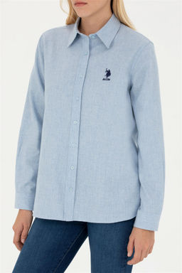 Женская голубая рубашка с длинным рукавом - U.s. polo assn фото 6