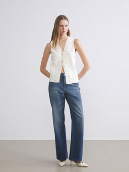 V Yaka Ta?l? Kad?n Triko Yelek