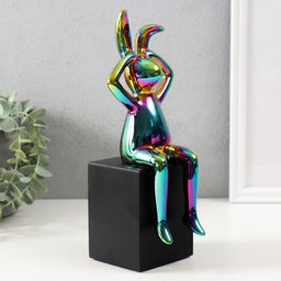 Фигурка керамика Кролик держит ушки, зелёный хамелеон 7.8?10?27 см