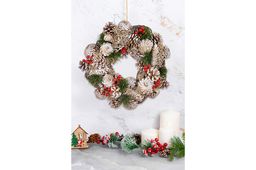 Новогоднее украшение венок 34*34*8 см Зимняя вишня круг