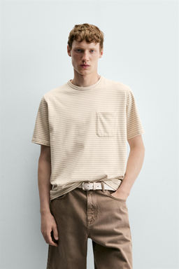CAMISETA JACQUARD RAYAS BOLSILLO / Gris / Natural - Zara фото 2