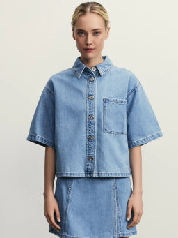 Джинсовая рубашка с коротким рукавом / Zarina  фото 4