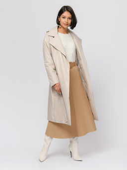 Плащ бежевого цвета с поясом и отложным воротником - 1001dress фото 5