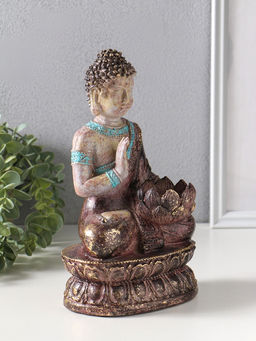 Сувенир полистоун подсвечник "Будда с лотосом" с золотой патиной 10х14,5х25 см
