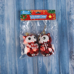 Ёлочные игрушки 2 шт. Зимнее волшебство. Сова с большими глазами пластик, 8.55 см, красный фото 3
