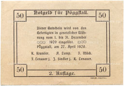Банкнота 50 геллеров 1920 года Австрия  Пёггшталь (нотгельд)