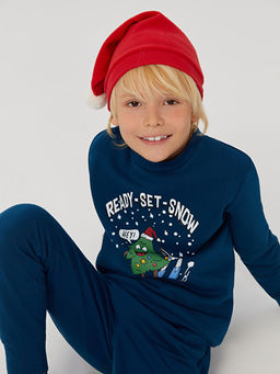 Bisiklet Yaka Y?lba?? Temal? Uzun Kollu Erkek ?ocuk Sweatshirt